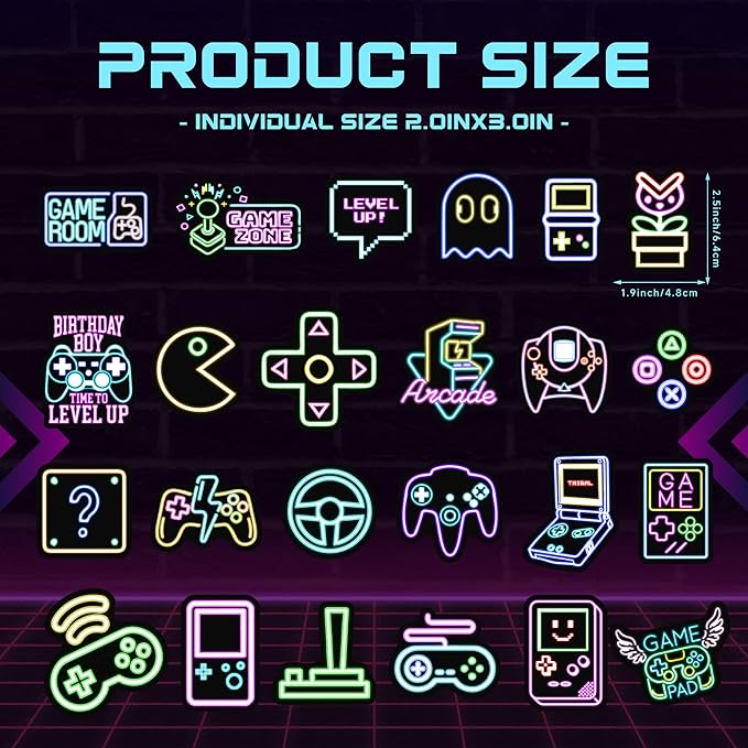 51 Pcs Neon Game Stickers for Kids, Gamer Inspirational Sticker for Water Bottle, Vinyl Waterproof Laptop Decals for Teens Girls Boys, Students Adults Sticker Pack