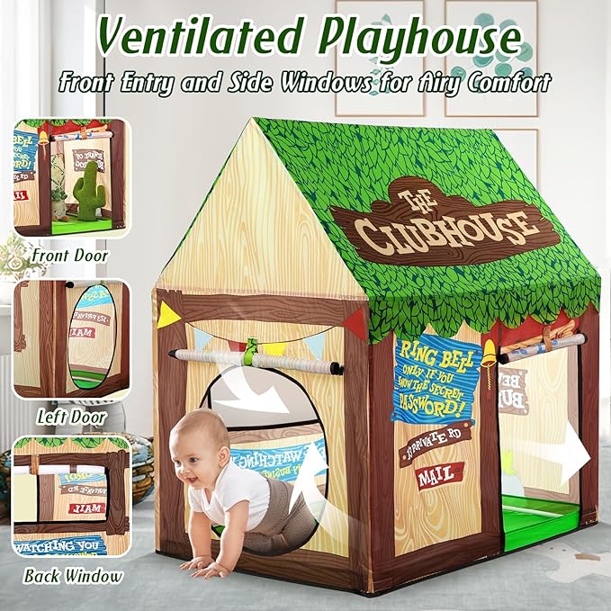 SweHouse Kids Play Tent Indoor: Clubhouse Tent for Kids with Roll-up Door and Windows for Outdoor Games - Boys Tent Playhouse Toddlers Toys Tent for Birthday Gifts