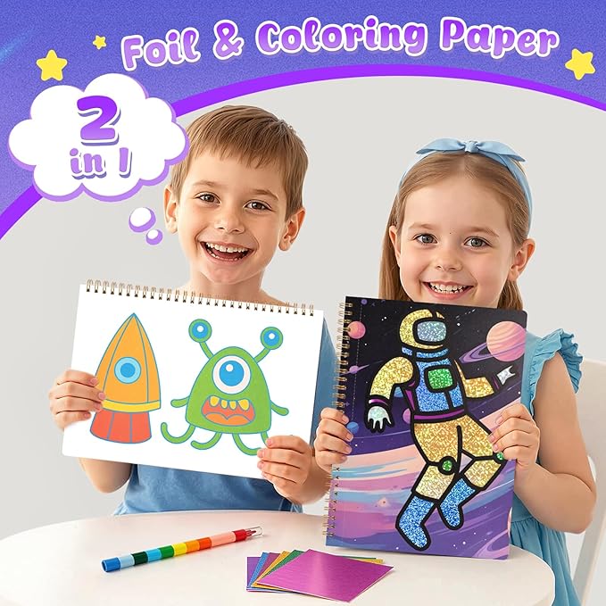 3 otters Foil Art Craft, Astronaut Painting Kits for Kids Travel Toys Coloring Games for Boys Party Favor Birthday Gift DIY Goodie Bag Stuffers