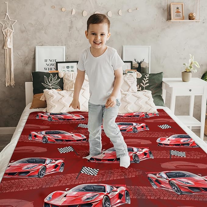 Boys Blanket Gift Racing Car Throw Blankets for Kids Birthday, 30x40 Inches Lightweight Soft Car Decor Throw for Sofa Chair Couch Bed