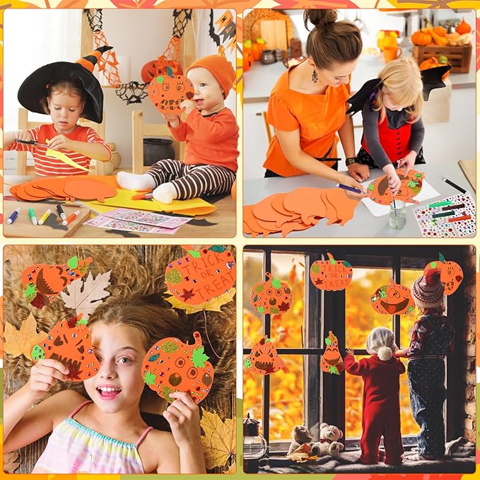 DIYASY 12 Pcs Pumpkin Craft for Kids, Make Your Own Foam Stickers Halloween Craft Kits Arts and Crafts DIY Kid Friendly Fall Decorations Games Party Activities Supplies Age 4-8 8-12