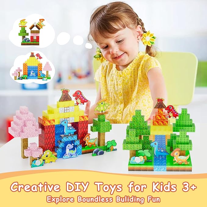 110PCS Dinosaur Toys Magnetic Cubes for Kids, Magnetic Building Blocks for Kids Ages 4-8 8-12, Magnet Blocks Classroom Must Haves Sensory Construction Toys for Boys Girls Gifts