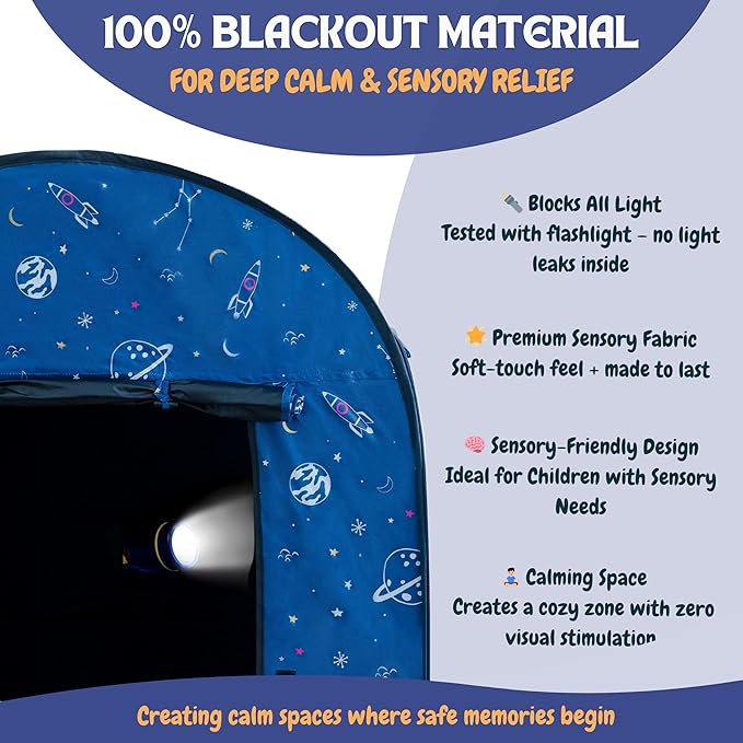 L’ARCHE Sensory Tent for Kids with LED Lights & Remote Blackout Pop-Up Calm Down for Autism, ADHD & SPD Indoor Sensory Room & Play Tent Foldable & Portable (Space Theme, Regular 35.4 in)