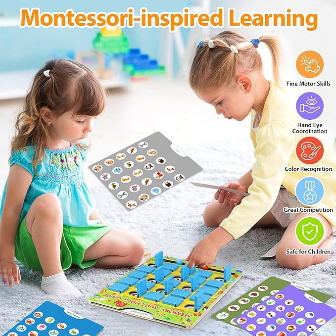 Matching Memory Game for Kids Ages 4-8, Flip to Win Wooden Board Games Travel Toys for 3 4 5 6 7 8 Years Old Boys Girls, Road Trip Essentials, Airplane, Car Activity Halloween