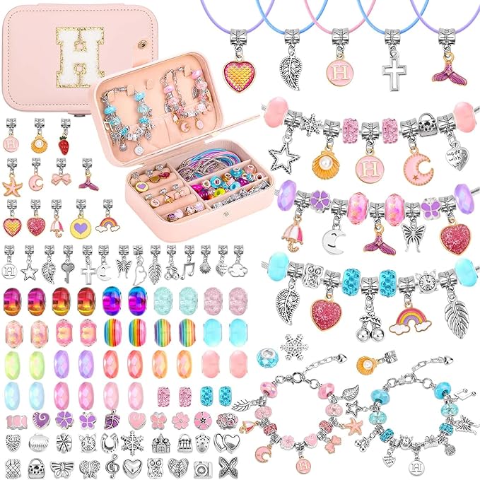 Billbotk Cute Bracelet Making Kit with Bracelet Box Charm Beads Pendants for Jewelry Making Craft Kit for Gifts