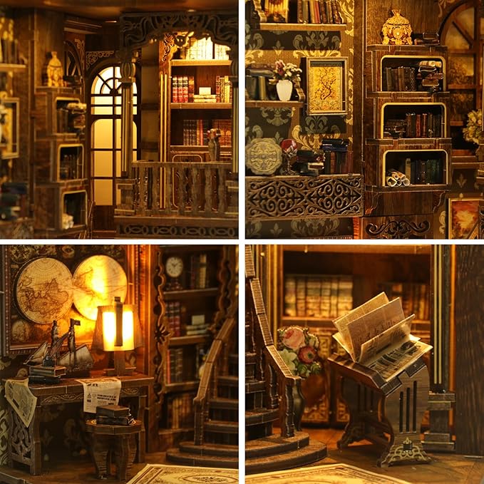 DIY Miniature House Kit, Mini House Building Kit, DIY Book Nook Kit, Tiny Model House for Adults to Build, Beginner 3D Wooden Book Nook, for Family Friends (Book Museum)