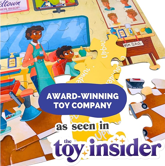 Upbounders® 48 Piece Jumbo Floor Puzzle for Kids | Barbershop Beginner Puzzle | Pretend Play & Learning Toy for Boys Girls Ages 4 5 6 | Black Brown Boy at The Barber (Multicultural)
