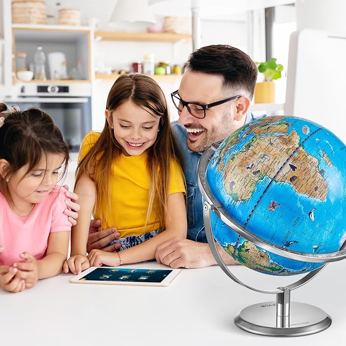VEVOR Educational World Globe, 10 in/254 mm, Interactive Globe for Kids, with AR Golden APP, 720° Rotation, LED Night Lighting, 197 National Geographic Knowledge, STEM Toy, for Children Ages 4–10