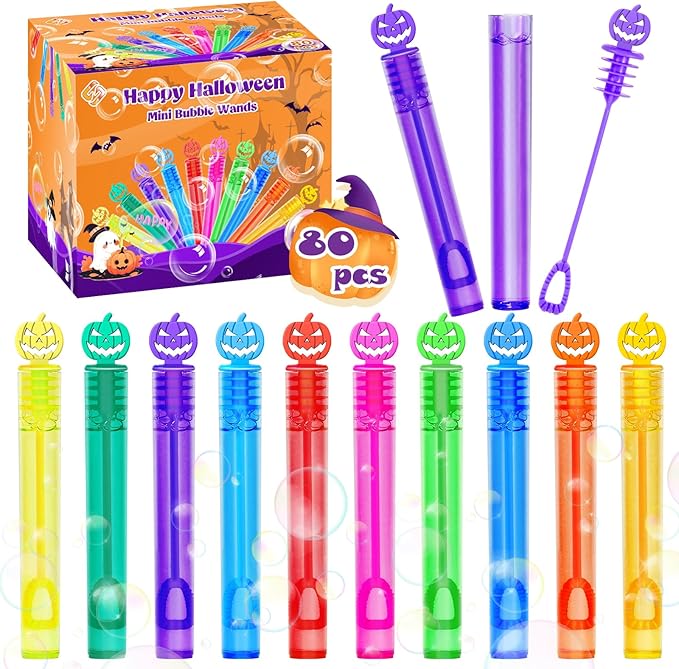 80 Piece Halloween Party Favor Bubbles, Halloween Bubble Wands Bulk for Kids Party Favor Supplies, Trick or Treat Goodie Bags, School Classroom Game Rewards, Halloween Miniatures