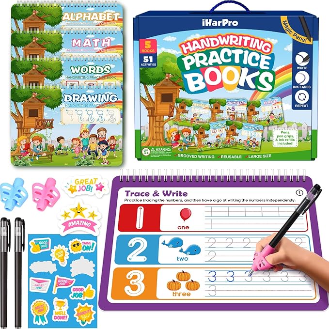 Magic Grooved Writing Practice for Kids, Reusable Grooved Handwriting Practice Workbook Ages 3-8, Large 11.2"x7.5" Preschool Learning Activities Tracing Books, Kindergarten Educational Toys for 5-7