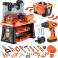 Kids Tool Bench-Zealous 79pcs Transformable Set, Toddler Workbench Toy with Electric Drill, Pretend Construction Playset for Boys Girls Age 3+, Orange & Black, HB3222-3
