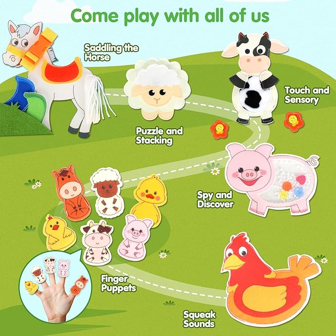 HomeEvolution Farm Busy Book for Toddlers 1-3, Montessori Busy Board for 1 Year Old, Airplane Toys for Toddlers 1-3, Car and Road Trip Travel Toy, Quiet Educational Activity Book, Fine Motor Skills