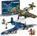 WW2 Military Plane Building Sets Compatible with Lego, Create US F4U & UK Spitfire Fighter Jet Models Toys, Great Army Airplane Aircraft Gifts for Boys Kids
