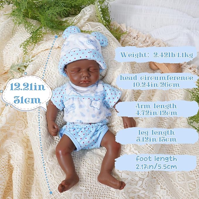 Reborn Baby Dolls Silicone Full Body 12in Weighted Real Life Closed-Eyes Boy Dolls Lifelike Newborn Baby Soft Body Flexible Limbs Not Vinyl