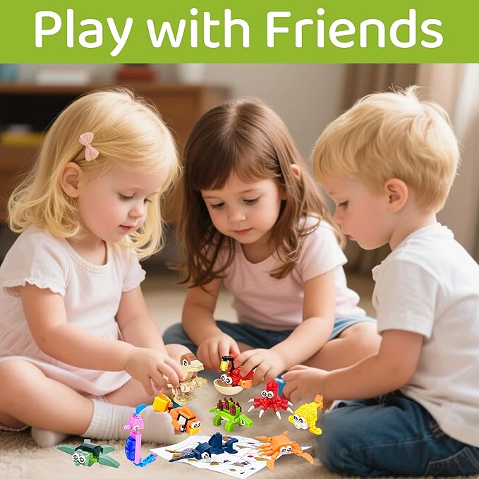 24 Packs Mini Building Blocks Animal Set Pinata Stuffers Prize Box Toys for Kids Classroom Activity with Themes of Dinosaur and Sea Creatures