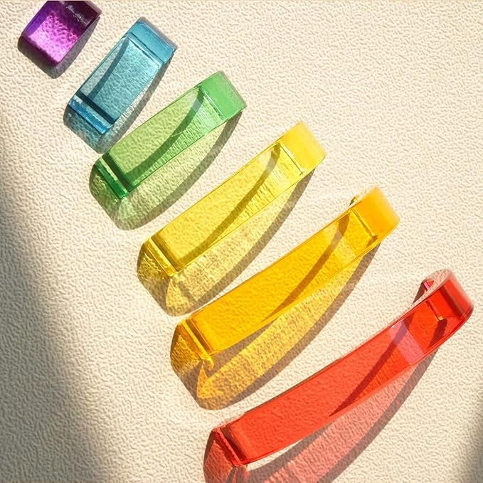 6PCS Acrylic Rainbow Stacker Toy, 100% Acrylic Stacking Toy,Montessori Arch Bridge Rainbow Building Blocks for Kids, Educational Sensory Light Learning Toys