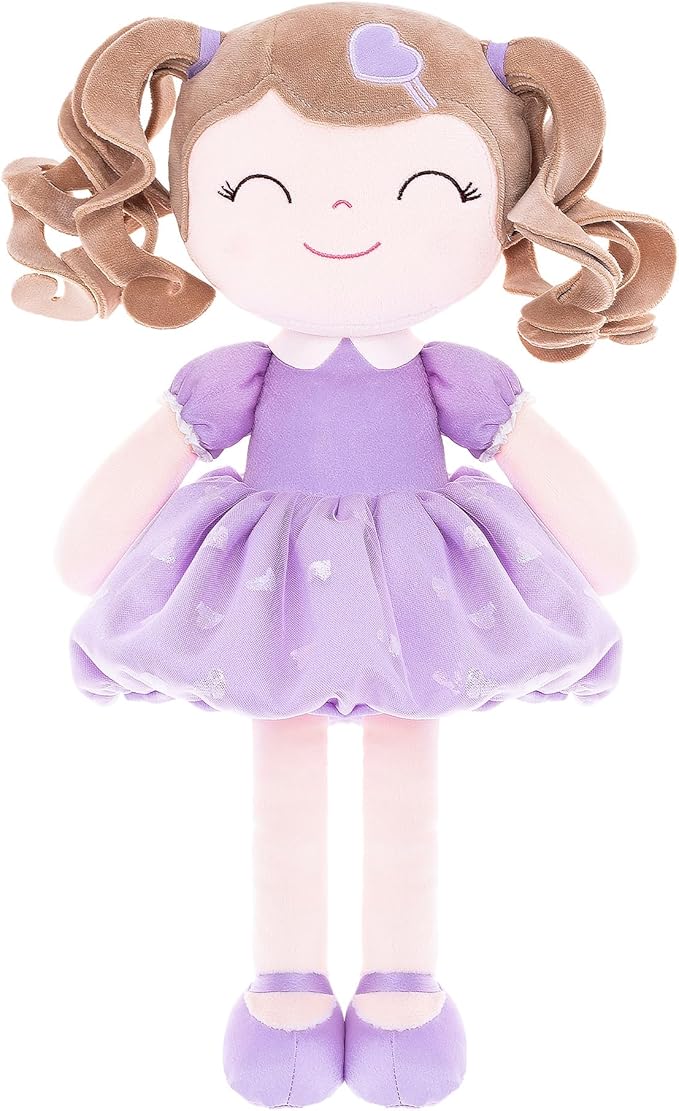 Gloveleya Baby Doll Gifts Plush Curly Girl Toys with Love 16" Purple Light Skin