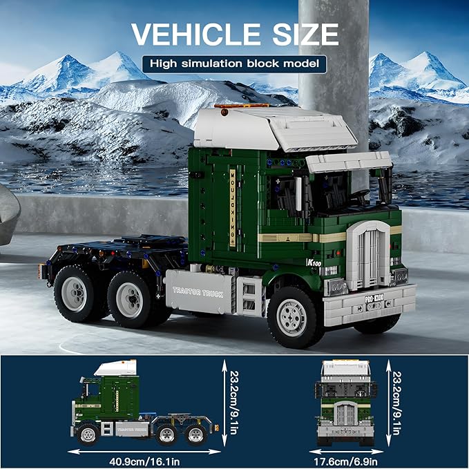 Mould King RC Tractor Truck Toy Building Block, Semi Truck Toy for Aged 14+, 13202 Realistic Car Model with Motor, Heavy Equipment Transporter Build and Display Blocks Kits (2181 Pieces)