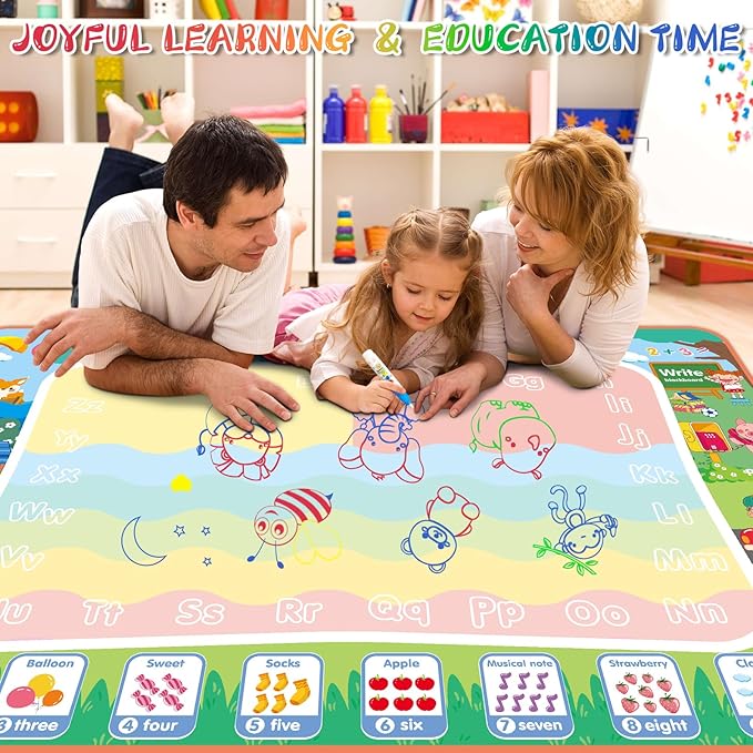 Extra Large Water Doodle Mat 60 x 40 Inches Kids Water Painting Doodle Drawing Mat Toy Writing Free Coloring Magic Educational Toys for Boys Girls Age 3 4 5 6 7 8 Year Old Christmas Birthday Present