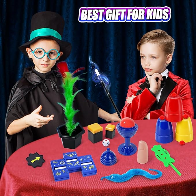 Magic Kit, Magic Tricks for Kids Age 6-8, 40 Magic Tricks with Instructions for Girls Boys Beginners to Perform, Gift for Boys Girls Kids