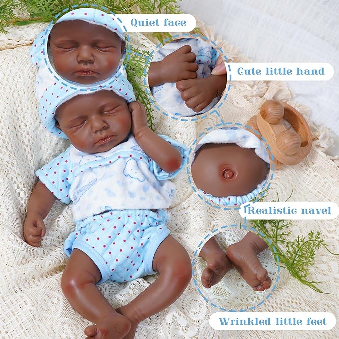 Reborn Baby Dolls Silicone Full Body 12in Weighted Real Life Closed-Eyes Boy Dolls Lifelike Newborn Baby Soft Body Flexible Limbs Not Vinyl