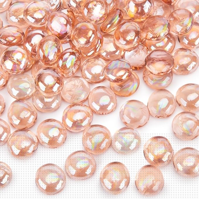 FUTUREPLUSX 1LB Pink Flat Glass Marbles, Vase Fillers Gems Fish Bowl Marbles Decorative Glass Pebbles for Vases Aquarium Floral Smooth Stone