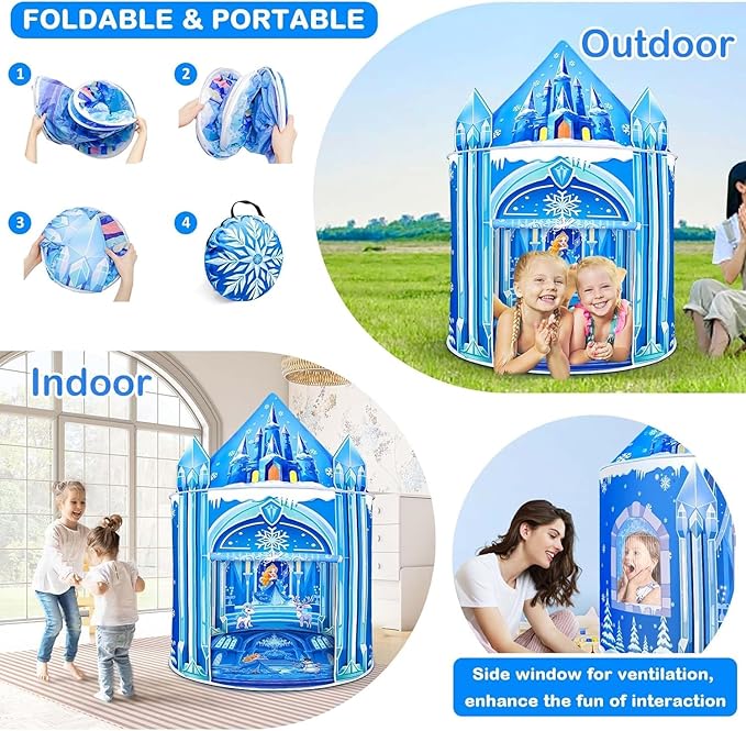 Princess Play Tent,Kids Toys for Girls,Ice Castle Kids Tent Indoor and Outdoor, Large Imaginative Playhouse 51" X 40" with Carrying Bag for 3-12 Years Old Girls Gift