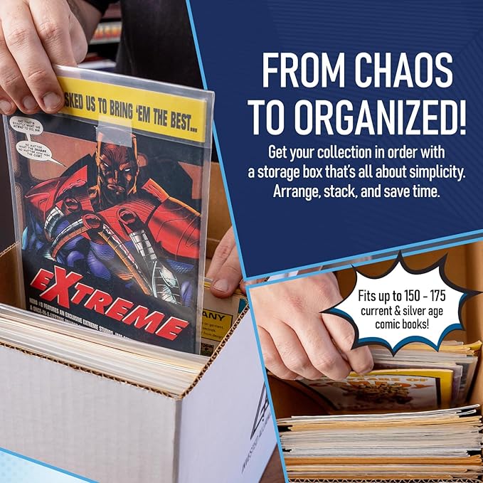 Premium Short Comic Book Storage Box (3 Pack - White). Thick Cardboard Comic Book Box/Cabinet. Comics Books Bin for 150-175 Collectibles. Comics Boxes Storage Case/Cabinet to Showcase Collectibles.