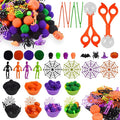 174Pcs Halloween Sensory Bin Filler Fine Motor Toys Horror Sensory Bin Items 100 Pompoms 8 Acrylic Pumkins 8 Witch Hats 8 Spiders 8 Bats 8 Skeleton Men 8 Skull 8 Spider Web 4 Foam Pumkins