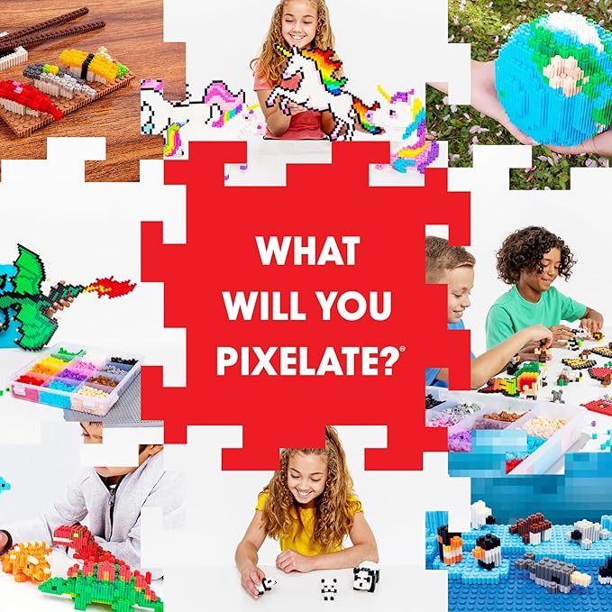 Pix Brix Pixel Art kit Puzzle Bucket - 1,500-Piece Kit with 11-Color Light Palette – Patented Interlocking Building Bricks for 2D and 3D Creations – STEM Toy for Ages 6+