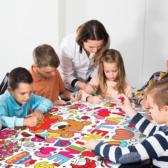 Valentine's Day Activity Poster - 31.5 x 72 Inches, Valentine-Themed Happy Party Banner/Table Cover for School Parties and Special Events Decoration