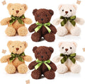 HyDren 6 Pcs Bear Stuffed Animal Plush Toys Soft Plush Dolls Bear Sleeping and Playing Toys for Baby Shower Decoration Boy(Fuzzy Style,White, Brown, Dark Brown)