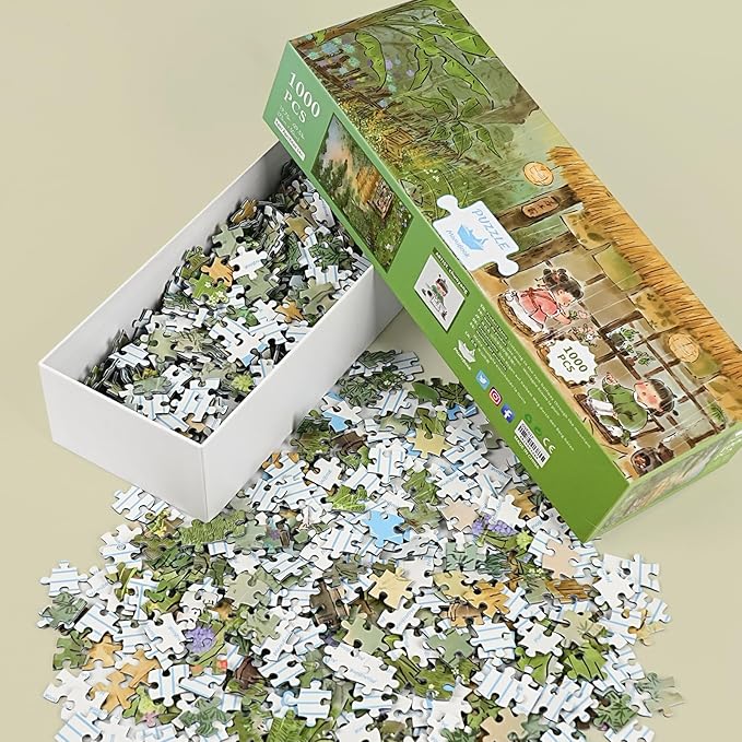 MOMIBOOK 1000 Piece Puzzle for Adults Jigsaw Puzzles of Listening to The Rain Halfway Through The Mountain, Painting Image Challenging Hard Impossible Puzzle Unique Christmas Birthday Gifts