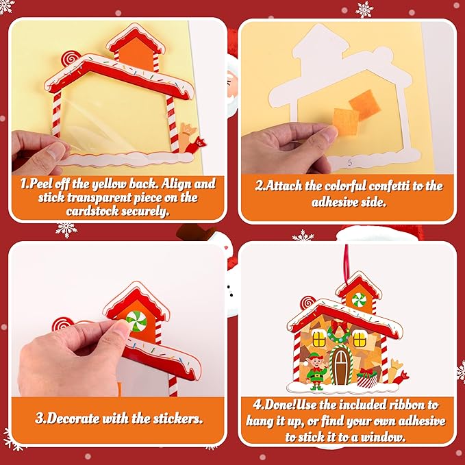 40PCS Christmas Crafts Bulk: Gingerbread House Paper Suncatchers DIY Kit for Winter Xmas Holiday Activities Decorations, Window Stained Glass Effect Art Ornaments