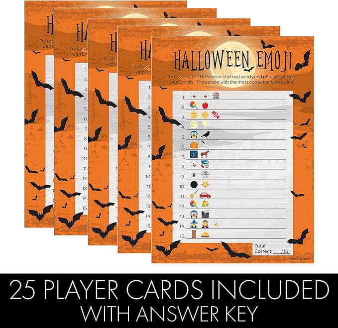 DISTINCTIVS Halloween Party Emoji Guessing Game - 25 Game Cards for Kids, Adults, Classrooms, and Fall Events