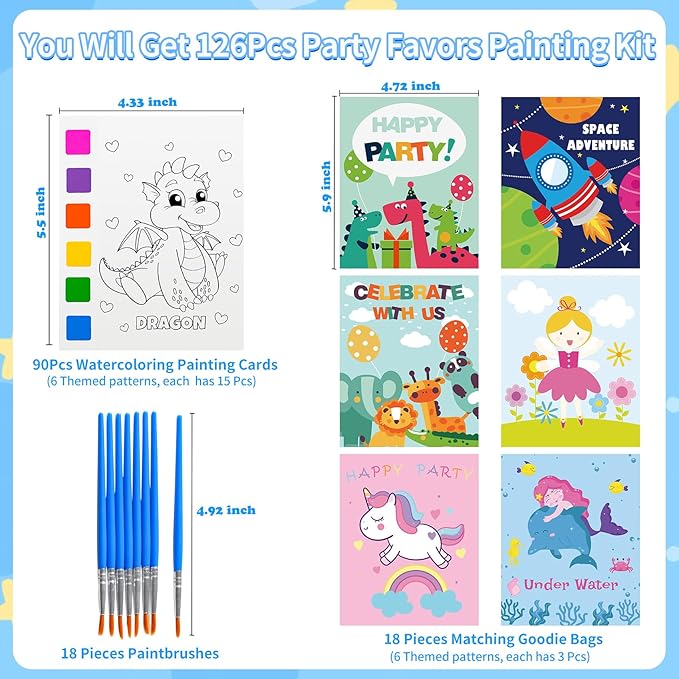 Rotu Water Coloring Books for Kids Party Favors for Kids 4-8 3-5, Birthday Gifts Classroom Prizes Goodie Bags Stuffers Bulk Art Craft Supplies, 18 Pack(126Pcs)
