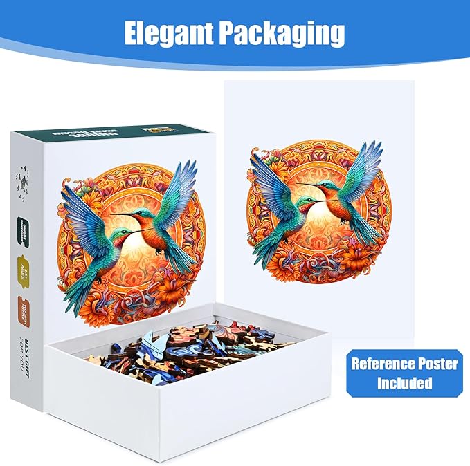 Wooden Jigsaw Puzzle 500 Pieces for Adults - Circular Hummingbird Art Puzzle with Vibrant Floral Background, Challenging Family Leisure Game, Unique Home Decor & Gift Idea