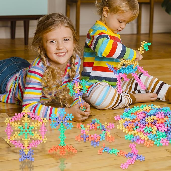 100PCS Interlocking Snowflake Building Block Toy for Kids Ages 3+ (Macaron Colors)
