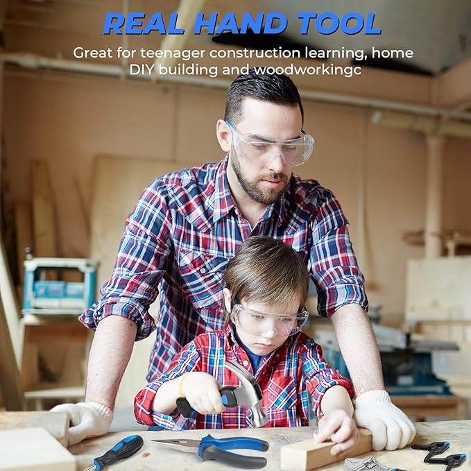 INCLY 24 PCS Real Tool Set with Tool Bag, Small Real Hand Tools Kit, Construction Learning Tools Hammer Screwdriver for Home DIY Building and Woodworking