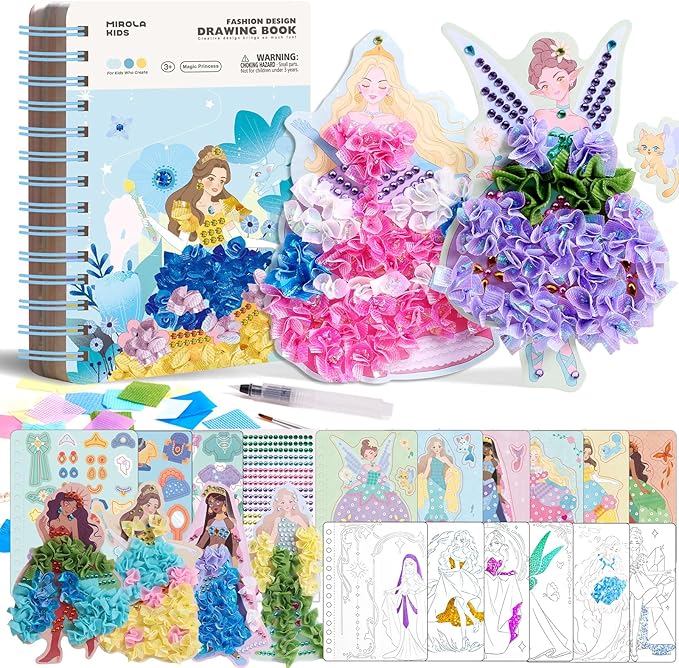 MIROLA KIDS 4 in 1 Poke Craft Kits for Girls, Magic Princess Crafts for Kids Ages 4-8, DIY Activity with Princess Stickers, Watercolor Paint, Diamond Art Gifts for 4 5 6 7 8+ Year Old Girls