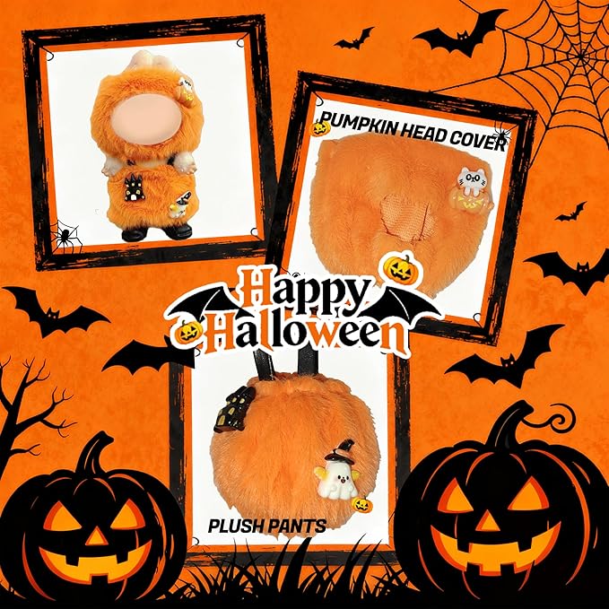 Halloween Doll Clothes for Labubu, Dolls Outfit Set for 17cm (6-6.7 inch) Dolls - Dress Up Set for Labubu Costumes & Accessories | Gift for Any Occasions | Doll Not Included (Pumpkin Suit)