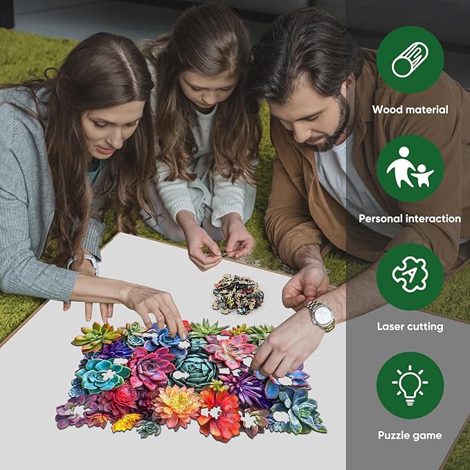 delobil Rectangular Succulent Wooden Puzzles,500 Pieces Jigsaw Puzzles 18.5'' x11.7'', Unique Design Liberty Wooden Puzzles for Adults and Kids, Family Game Gift Royal Size
