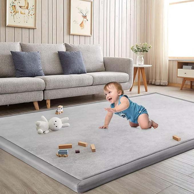 Baby Play Mat for Floor Tummy Time Nursery Muscle Area Playroom Rug Tatami Mat 6'7"x6'7" Memory Foam 1.3" Thick Crawling for Babies,Toddlers, Infants, Kids(Light Gray)