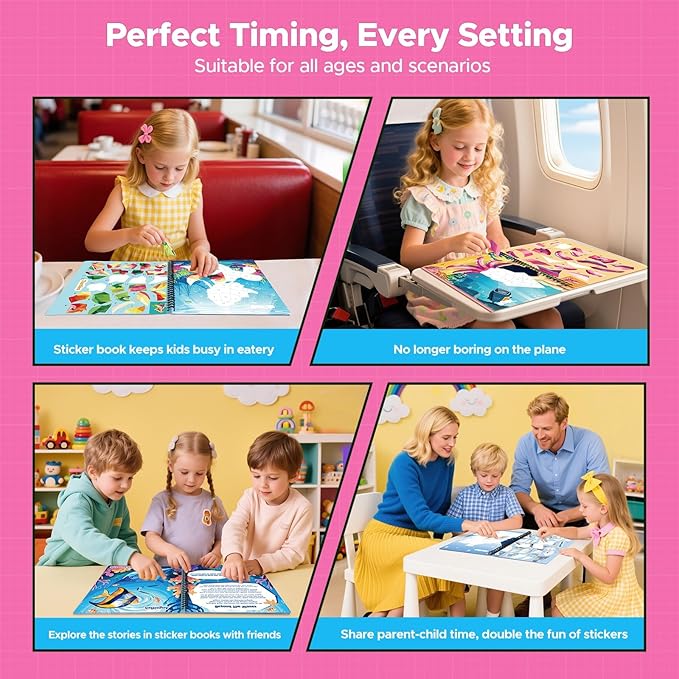 2PCS Paint by Number Sticker Book Travel Activities Essentials for Girls Kids Boys Ages 4-10 Road Trip & Airplane Toys & Long Car Rides, Birthday Present, Preschool Classroom Party Gifts