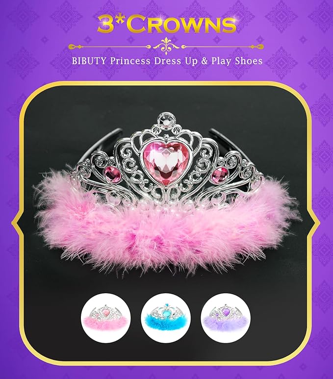 Princess Dress Up Shoes , Dress Up Clothes Pretend Play Costumes-3 Sets of Princess Shoes, Dresses and Crowns, Princess Accessory Toys for 3-6 yr Girl Birthday Gifts