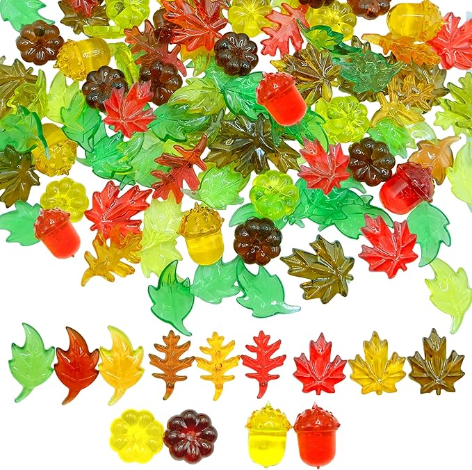 120pcs Fall Acrylic Sensory Bin Filler, Thanksgiving Vase Filler Mini Acrylic Pumpkins Leaves Acorns Gems for Decor Home, Table Centerpieces, Preschool Counting and Thanksgiving Craft