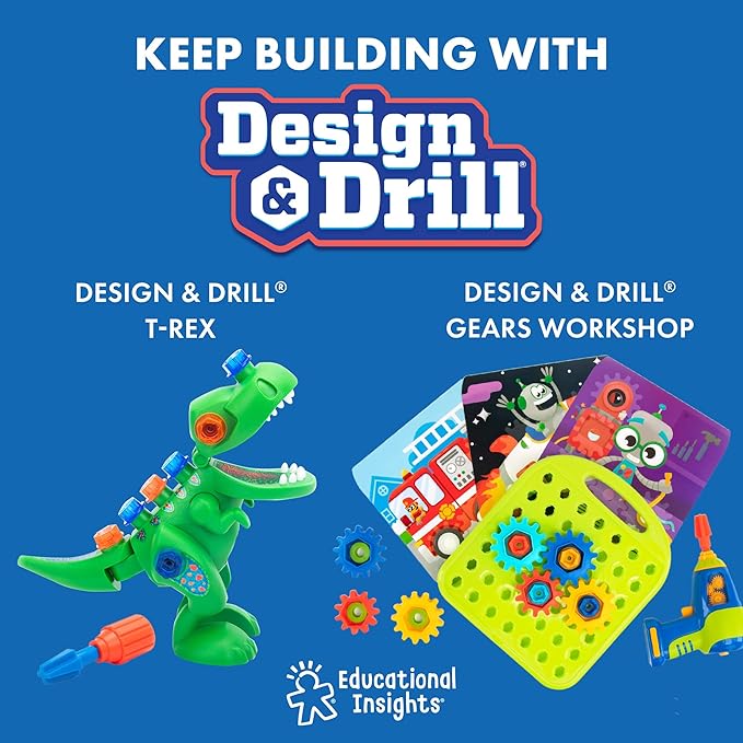 Educational Insights Design & Drill® Shark - Take Apart Toy, 13 Pieces, Kid-Friendly Screwdriver, Toddler STEM Toy, Gift for Ages 3+