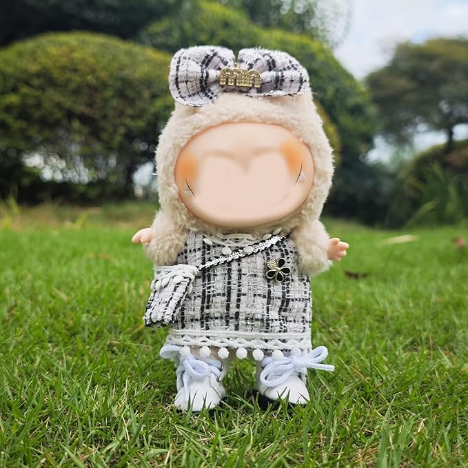 17cm Doll Clothes and Shoes Set, Cute Girls Outfits and Leather Shoes, 5 PCS White Chic Dress Stylish Outfits Exquisite Accessories
