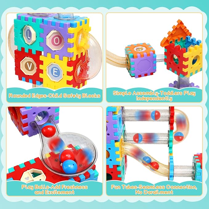 STEM Building Learning Toy, AOSITE 234PCS Marbles Run Kid Gift, Educational Race Track Construction Building Block for 5 6 7 8 9 10 11 12Years, Creative Marble Run Games Boy Girl Birthday Xmas Present