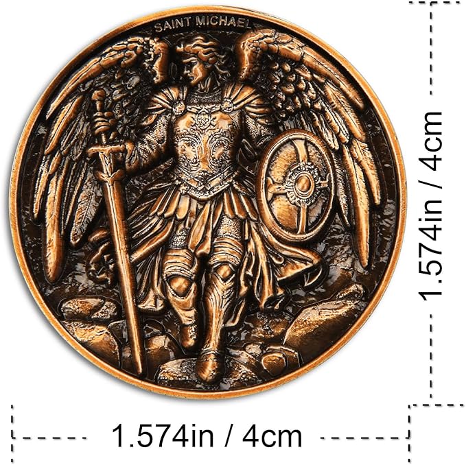 Saint Michael Archangel Protection Coin – 1.57-Inch Double-Sided Zinc Alloy Collectible with Antique Finish, Featuring Saint Michael Prayer Christian Challenge Coin